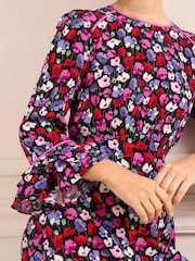 Love & Roses Black Floral Petite Ruffle Sleeve Midi Dress - Image 2 of 4