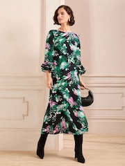 Love & Roses Black Petite Flute Sleeve Midi Dress - Image 1 of 4