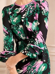 Love & Roses Black Petite Flute Sleeve Midi Dress - Image 2 of 4