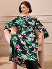 Love & Roses Black Petite Flute Sleeve Midi Dress - Image 3 of 4