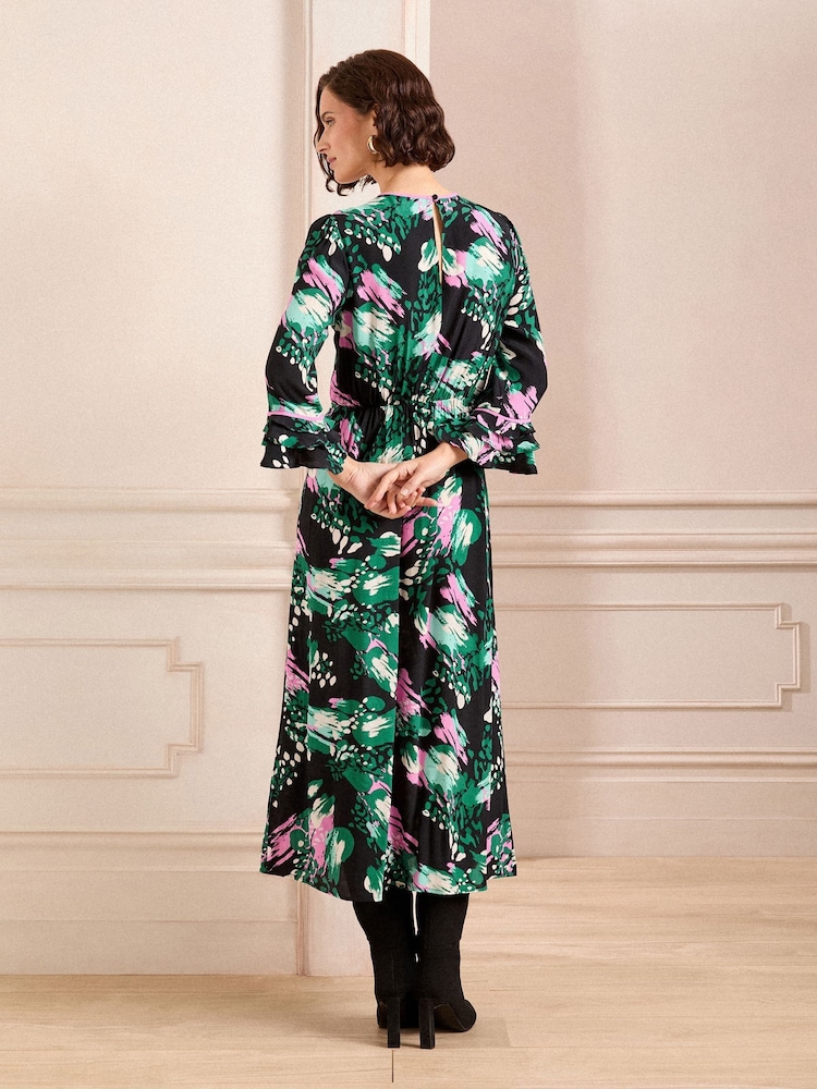 Love & Roses Black Petite Flute Sleeve Midi Dress - Image 4 of 4