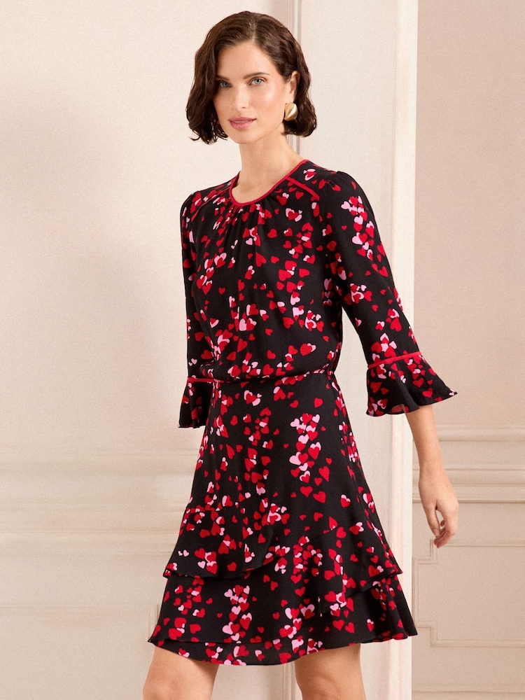 Love & Roses Red Heart Flute Sleeve Mini Dress - Image 1 of 4