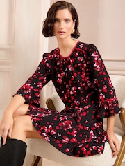 Love & Roses Red Heart Flute Sleeve Mini Dress - Image 3 of 4