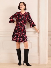 Love & Roses Red Petite Flute Sleeve Mini Dress - Image 3 of 4