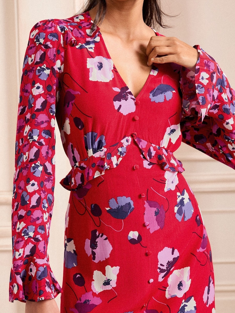 Love & Roses Red V-Neck Ruffle Midi Dress - Image 2 of 4