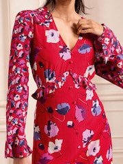 Robe mi-longue Love & Roses à volants et col en V - Image 2 de 4