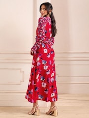 Robe mi-longue Love & Roses à volants et col en V - Image 4 de 4