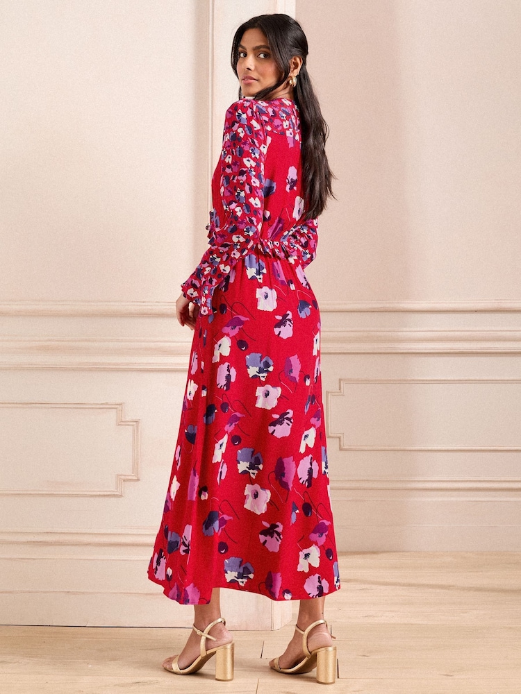 Robe mi-longue Love & Roses à volants et col en V - Image 4 of 4