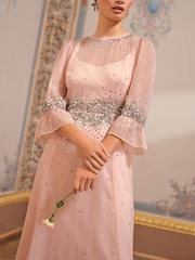 Love & Roses Pink Sequin Flute Sleeve Maxi Dress - Image 2 of 4