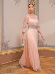 Love & Roses Pink Sequin Flute Sleeve Maxi Dress - Image 3 of 4