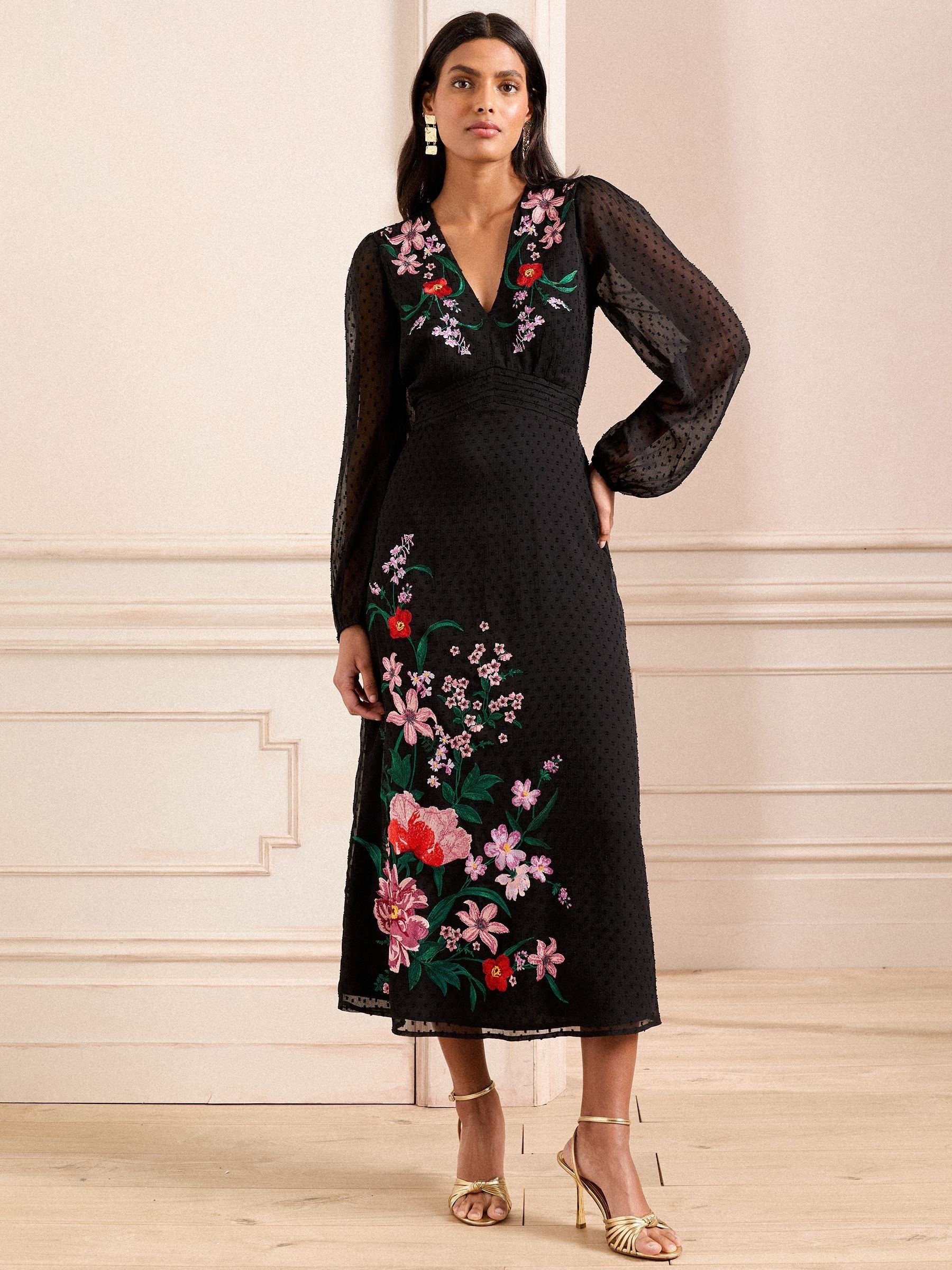 【返品?交換対象商品】 Roses & Love Buy Black Midi Embroidered Sleeve Sheer Floral トップス