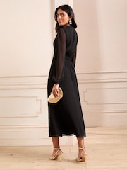 Love & Roses Black Floral Sheer Sleeve Embroidered Midi Dress - Image 5 of 5
