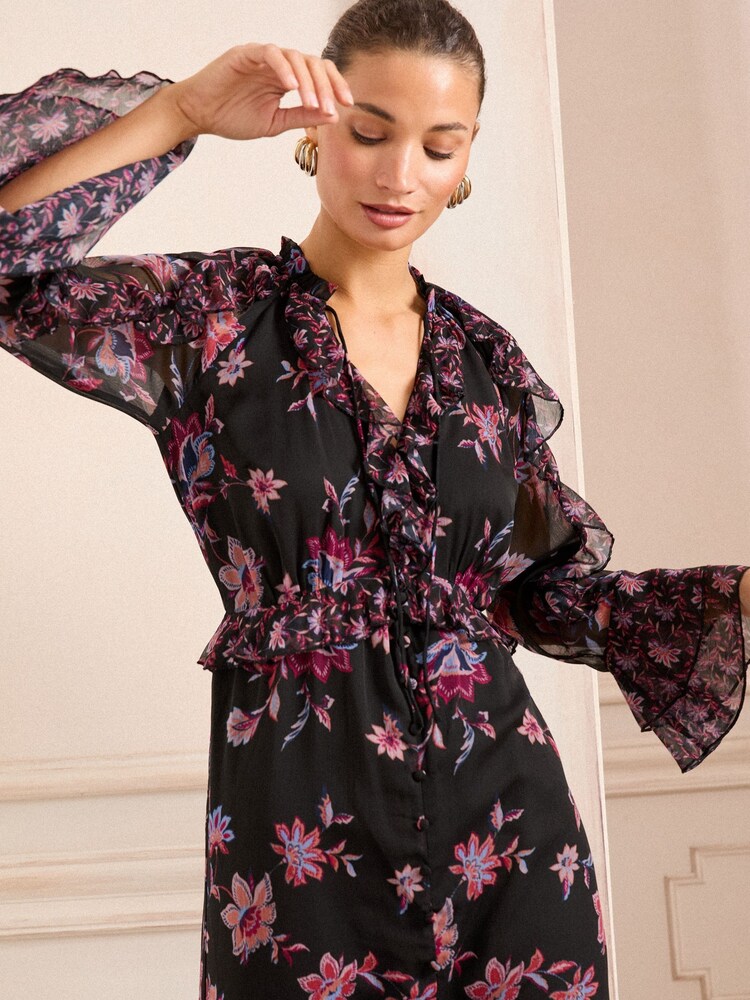 Buy Love & Roses Black Floral Ruffle Tiered Midi Dress from Next Australia