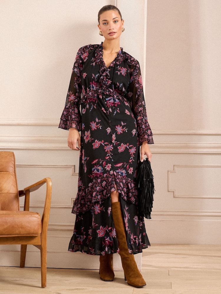Buy Love & Roses Black Floral Ruffle Tiered Midi Dress from Next Australia