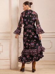 Love & Roses Black Floral Ruffle Tiered Midi Dress - Image 6 of 7