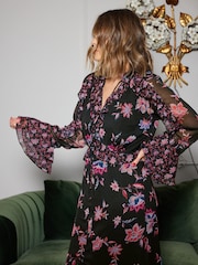 Love & Roses Black Petite Tierd Ruffle Midi Dress - Image 2 of 7