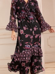 Love & Roses Black Petite Tierd Ruffle Midi Dress - Image 5 of 7