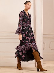 Love & Roses Black Petite Tierd Ruffle Midi Dress - Image 7 of 7
