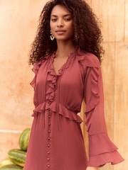 Love & Roses Pink Ruffle Tiered Midi Dress - Image 2 of 5