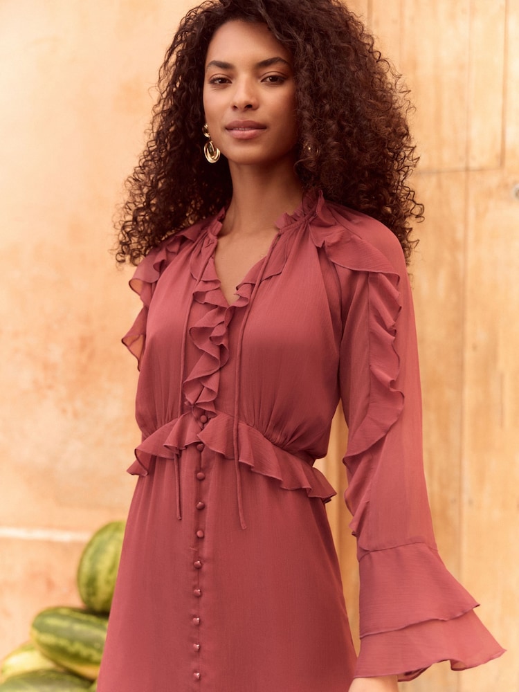 Love & Roses Pink Ruffle Tiered Midi Dress - Image 2 of 5