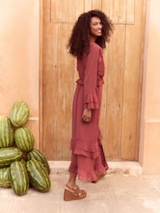 Love & Roses Pink Ruffle Tiered Midi Dress - Image 3 of 5