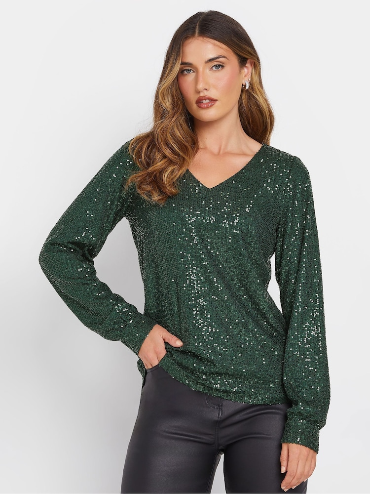 Long Tall Sally Sequin V-Neck Long Sleeve Top - Bild 1 von 5 Long Tall Sally Sequin V-Neck Long Sleeve Top - Bild 1 von 5