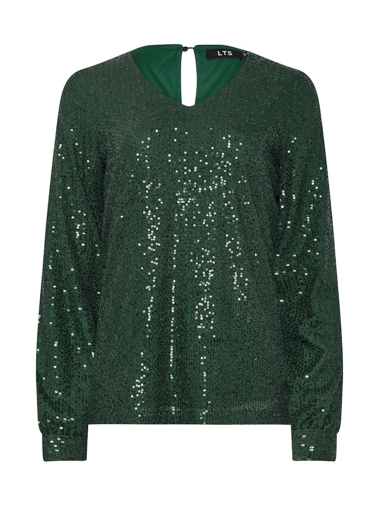 Long Tall Sally Green Sequin V-Neck Long Sleeve Top - Image 5 of 5