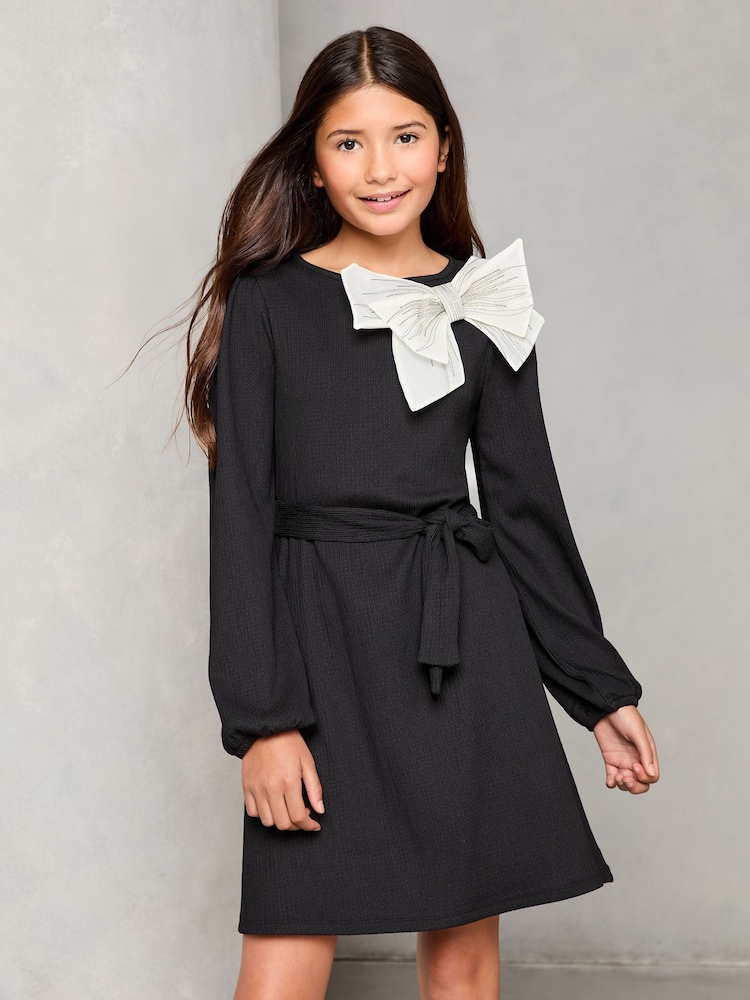 Lipsy Black Jersey Bow Detail Dress (5-16yrs) (5-16yrs) - Image 1 of 4