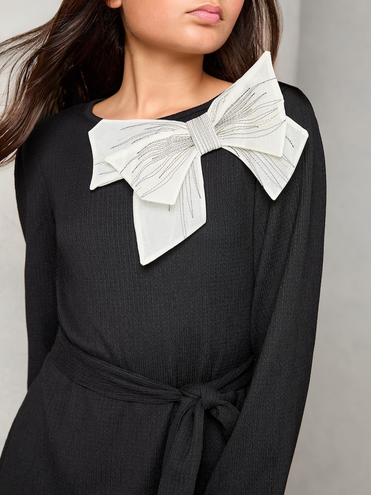 Lipsy Black Jersey Bow Detail Dress (5-16yrs) (5-16yrs) - Image 4 of 4