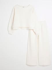 River Island Cream Girls Textured Sweat Set - Image 1 of 4