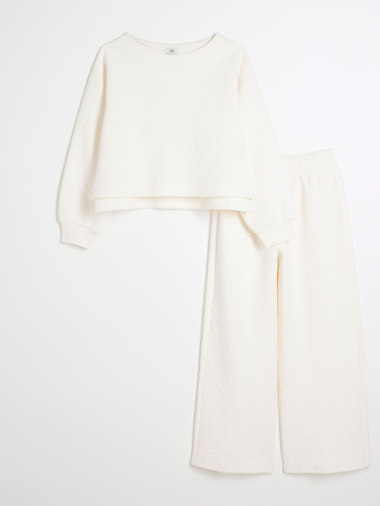 River Island Cream Girls Textured Sweat Set - Image 1 of 4 River Island Cream Girls Textured Sweat Set - Image 1 of 4