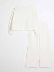 River Island Cream Girls Textured Sweat Set - Image 2 of 4