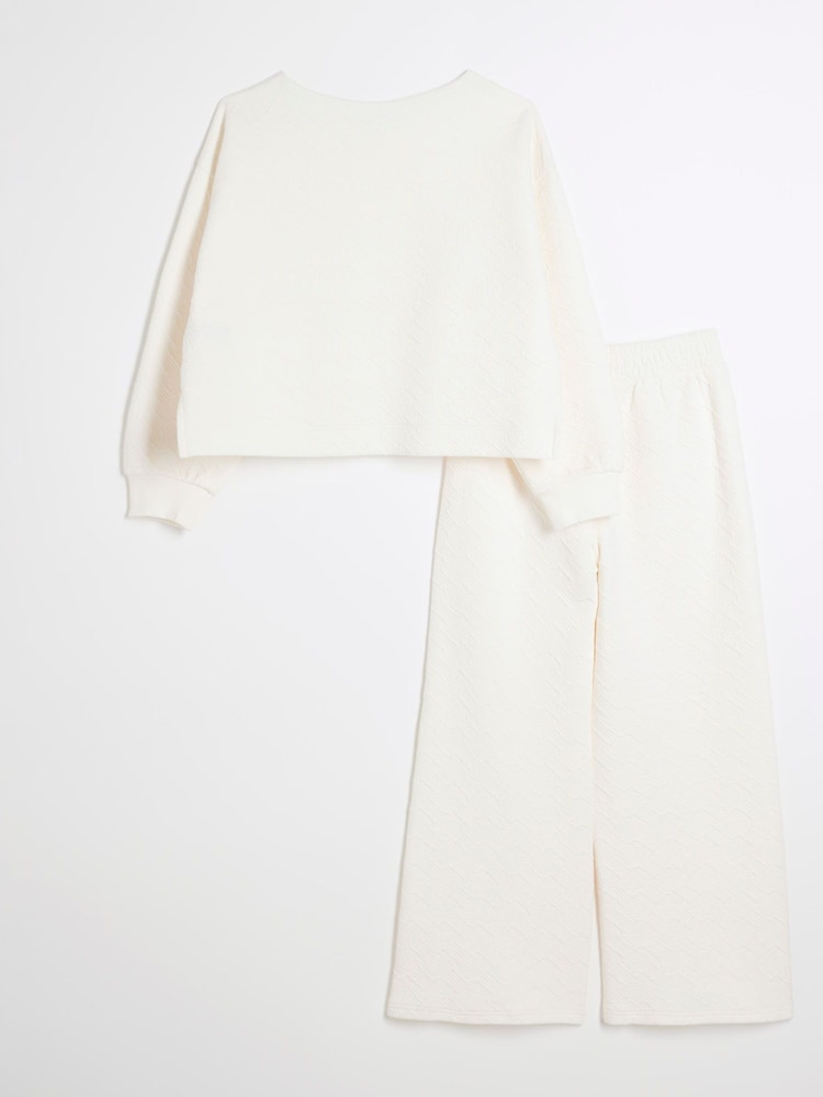 River Island Cream Girls Textured Sweat Set - Image 2 of 4 River Island Cream Girls Textured Sweat Set - Image 2 of 4