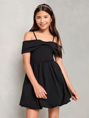 Lipsy Black Bow Bardot Puffball Dress (5-16yrs) - Image 1 of 4