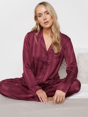 Long Tall Sally Purple Jacquard Stripe Satin Pyjamas Set - Image 1 of 5