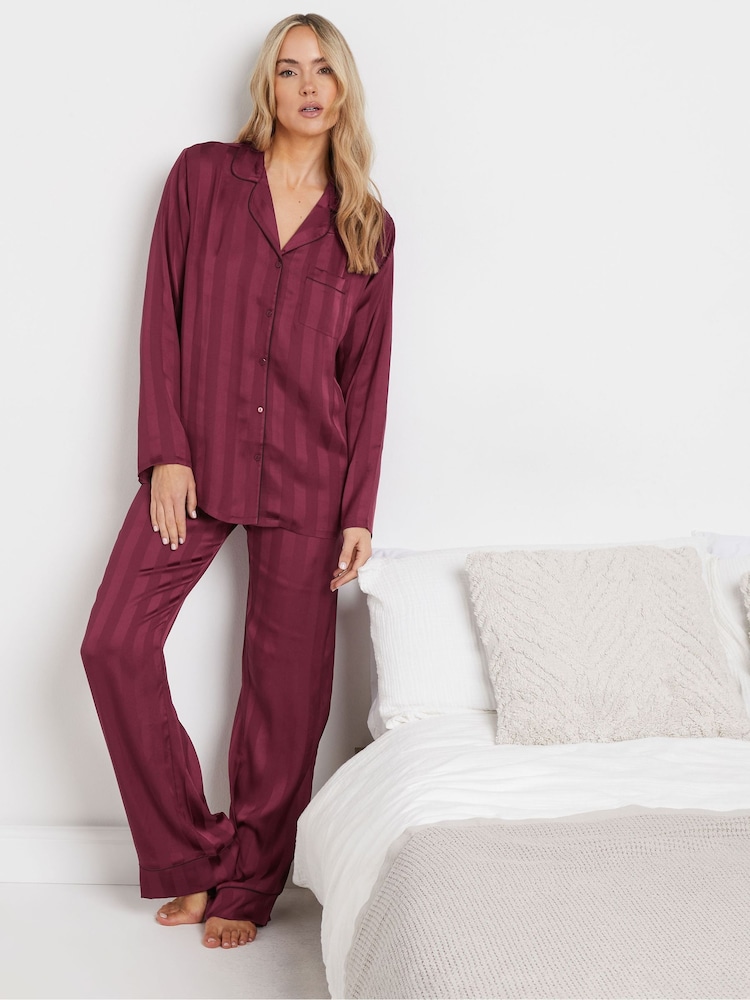 Long Tall Sally Purple Jacquard Stripe Satin Pyjamas Set - Image 2 of 5