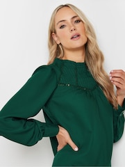 Long Tall Sally Dark Green Woven Pleated Blouse - Image 1 of 5