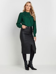 Long Tall Sally Dark Green Woven Pleated Blouse - Image 2 of 5