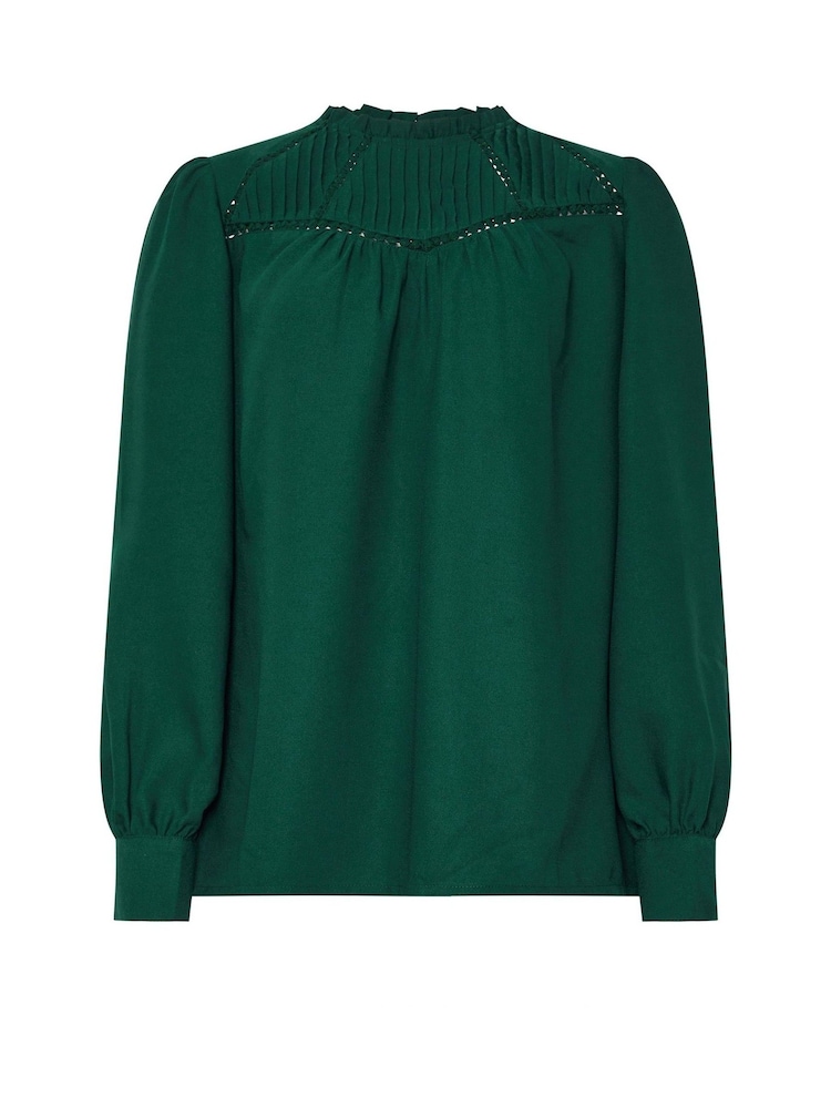 Long Tall Sally Dark Green Woven Pleated Blouse - Image 5 of 5