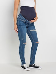 Long Tall Sally Blue Maternity Distressed AVA Stretch Skinny Jeans - Image 3 of 8