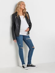 Long Tall Sally Blue Maternity Distressed AVA Stretch Skinny Jeans - Image 4 of 8