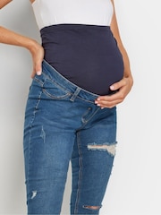 Long Tall Sally Blue Maternity Distressed AVA Stretch Skinny Jeans - Image 6 of 8