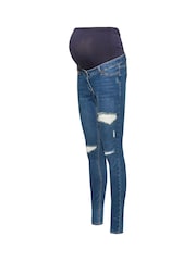 Long Tall Sally Blue Maternity Distressed AVA Stretch Skinny Jeans - Image 7 of 8