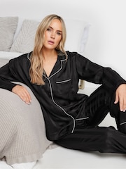 Long Tall Sally Black Jacquard Stripe Satin Pyjamas Set - Image 2 of 5