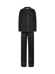 Long Tall Sally Black Jacquard Stripe Satin Pyjamas Set - Image 5 of 5