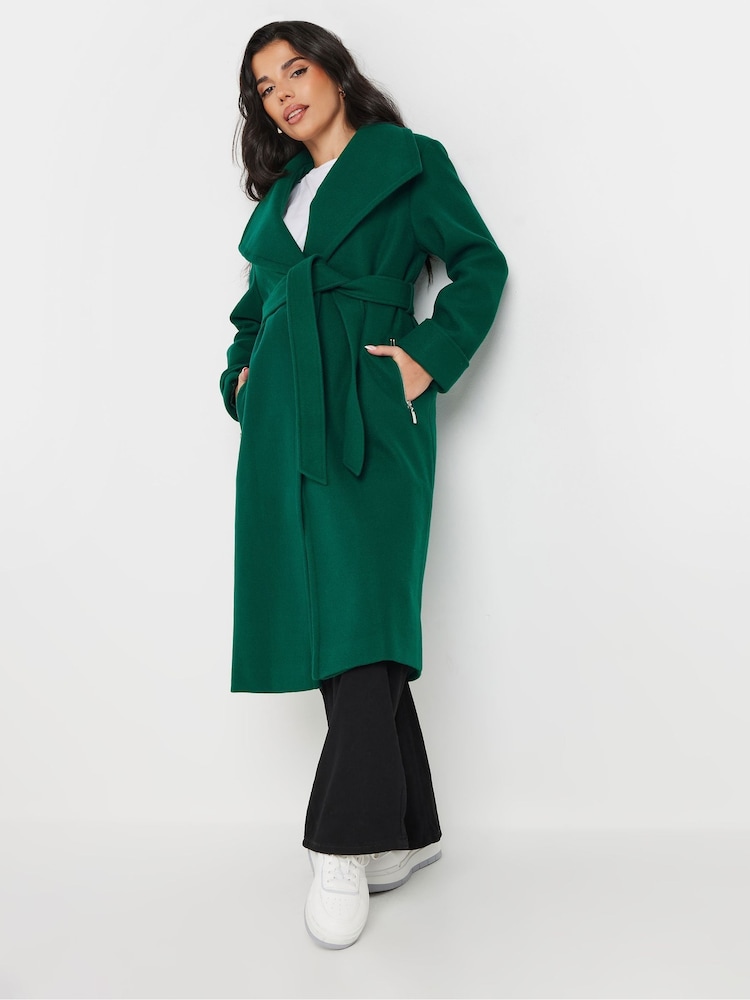 PixieGirl Petite Green Wrap Belted Coat - Image 1 of 5