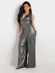 PixieGirl Petite Silver Halter Cowl Wide Leg Jumpsuit - Image 1 of 3