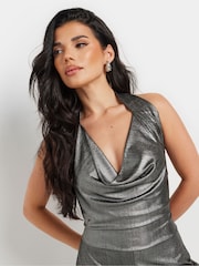 PixieGirl Petite Silver Halter Cowl Wide Leg Jumpsuit - Image 2 of 3
