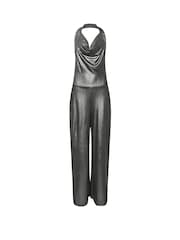 PixieGirl Petite Silver Halter Cowl Wide Leg Jumpsuit - Image 3 of 3