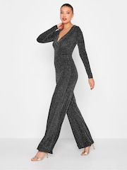 Long Tall Sally Black Sparkle Wrap Jumpsuit - Image 2 of 3